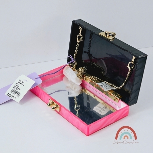 New! Jill & Ally Two Tone Black Barbie Pink Convertible Party Evening Clutch - Picture 14 of 15
